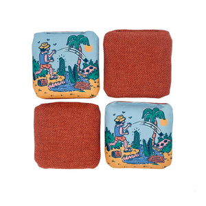 Set of 4 Pro grade cornhole bags - original artist design - Mambo style - carpet bags